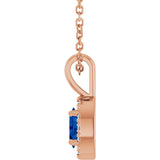 14K Gold Emerald Natural Blue Sapphire Halo-Style Necklace or Pendant - Rose Gold - view 6