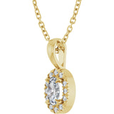 14K Gold Emerald Natural White Sapphire Halo-Style Necklace or Pendant - Yellow Gold - view 5