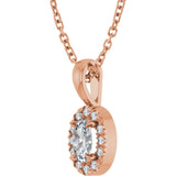 14K Gold Emerald Natural White Sapphire Halo-Style Necklace or Pendant - Rose Gold - view 5