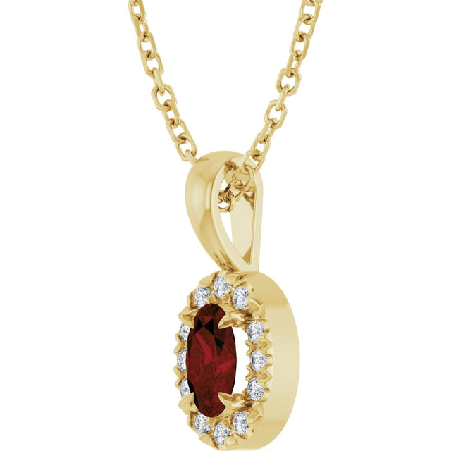 14K Gold Emerald Natural Mozambique Garnet Halo-Style Necklace or Pendant - Yellow Gold - view 5