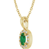 14K Gold Emerald Natural Emerald Halo-Style Necklace or Pendant - Yellow Gold - view 5