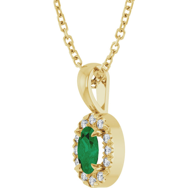 14K Gold Emerald Natural Emerald Halo-Style Necklace or Pendant - Yellow Gold - view 5