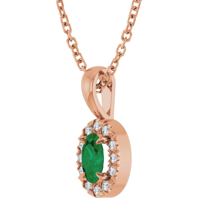 14K Gold Emerald Natural Emerald Halo-Style Necklace or Pendant - Rose Gold - view 5