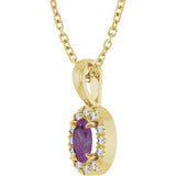 14K Gold Emerald Lab-Grown Alexandrite Halo-Style Necklace or Pendant - Yellow Gold - view 5