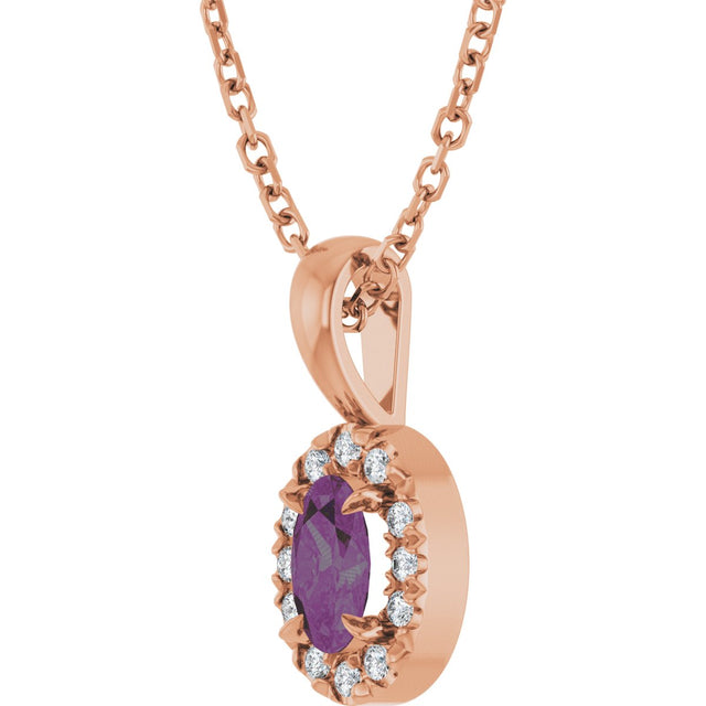 14K Gold Emerald Lab-Grown Alexandrite Halo-Style Necklace or Pendant - Rose Gold - view 5