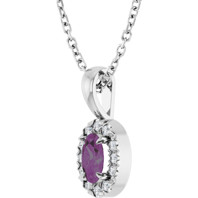 Platinum Emerald Lab-Grown Alexandrite Halo-Style Necklace or Pendant - view 5