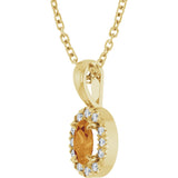 14K Gold Emerald Natural Citrine Halo-Style Necklace or Pendant - Yellow Gold - view 5