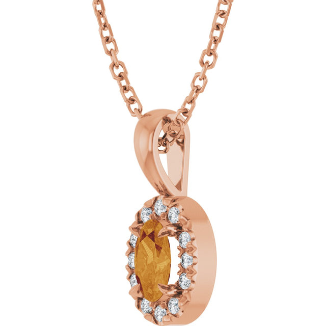 14K Gold Emerald Natural Citrine Halo-Style Necklace or Pendant - Rose Gold - view 5