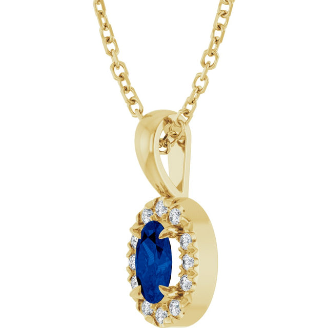 14K Gold Emerald Lab-Grown Blue Sapphire Halo-Style Necklace or Pendant - Yellow Gold - view 5