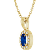 14K Gold Emerald Natural Blue Sapphire Halo-Style Necklace or Pendant - Yellow Gold - view 5