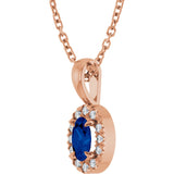 14K Gold Emerald Lab-Grown Blue Sapphire Halo-Style Necklace or Pendant - Rose Gold - view 5