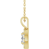 14K Gold Emerald Natural White Sapphire Halo-Style Necklace or Pendant - Yellow Gold - view 6