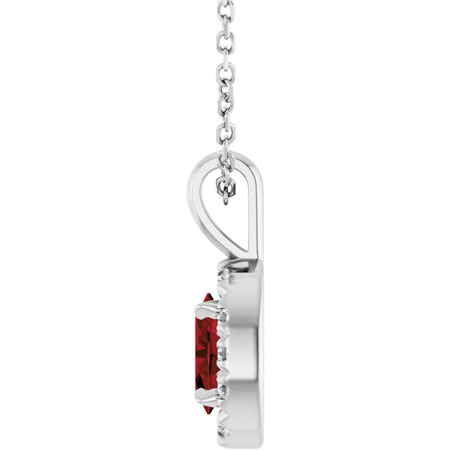 14K Gold Emerald Natural Mozambique Garnet Halo-Style Necklace or Pendant - White Gold - view 6