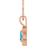 14K Gold Emerald Natural Aquamarine Halo-Style Necklace or Pendant - Rose Gold - view 6