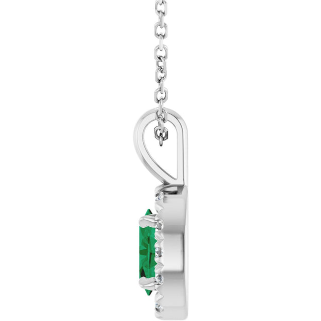 Platinum Emerald Lab-Grown Emerald Halo-Style Necklace or Pendant - view 6