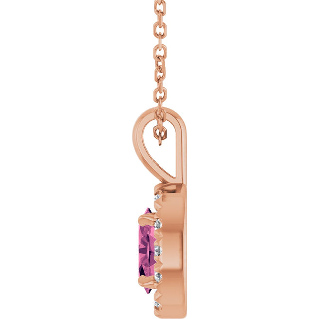 14K Gold Emerald Natural Pink Tourmaline Halo-Style Necklace or Pendant - Rose Gold - view 6