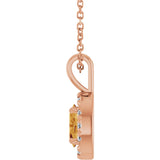 14K Gold Emerald Natural Citrine Halo-Style Necklace or Pendant - Rose Gold - view 6