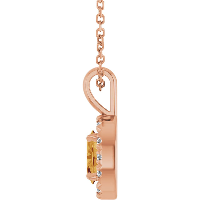 14K Gold Emerald Natural Citrine Halo-Style Necklace or Pendant - Rose Gold - view 6