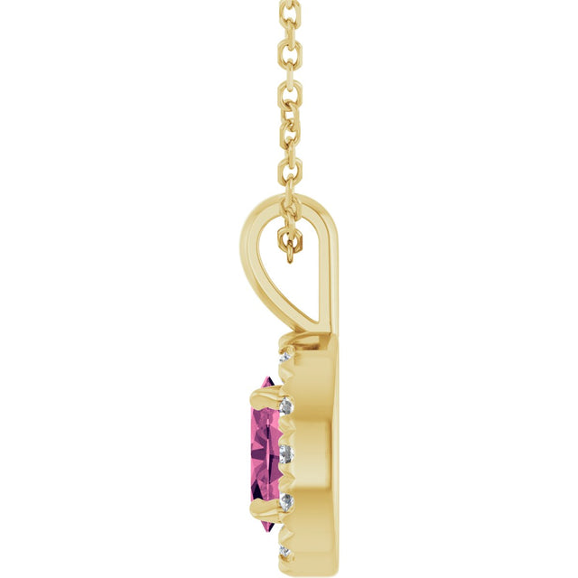 14K Gold Emerald Natural Pink Tourmaline Halo-Style Necklace or Pendant - Yellow Gold - view 6