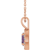 14K Gold Emerald Lab-Grown Alexandrite Halo-Style Necklace or Pendant - Rose Gold - view 6