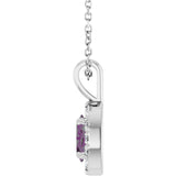 14K Gold Emerald Lab-Grown Alexandrite Halo-Style Necklace or Pendant - White Gold - view 6
