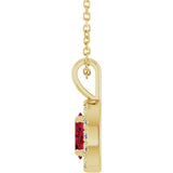 14K Gold Emerald Lab-Grown Ruby Halo-Style Necklace or Pendant - Yellow Gold - view 6