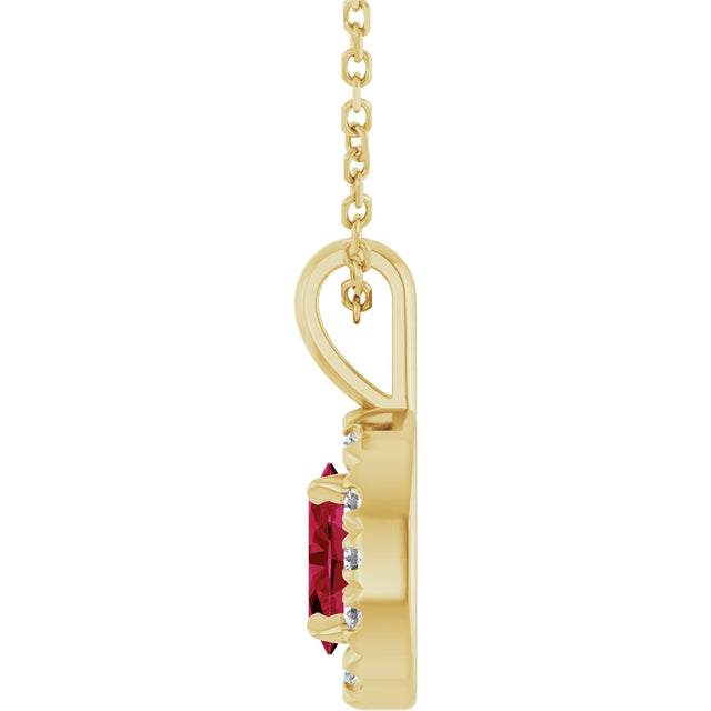 14K Gold Emerald Natural Ruby Halo-Style Necklace or Pendant - Yellow Gold - view 6
