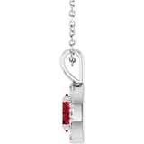 14K Gold Emerald Lab-Grown Ruby Halo-Style Necklace or Pendant - White Gold - view 6