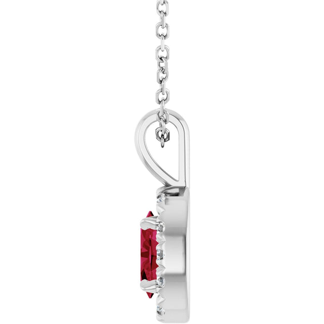 Platinum Emerald Lab-Grown Ruby Halo-Style Necklace or Pendant - view 6