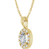 14K Gold Emerald Natural White Sapphire Halo-Style Necklace or Pendant - Yellow Gold - view 5