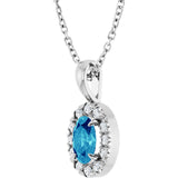14K Gold Emerald Natural Blue Zircon Halo-Style Necklace or Pendant - White Gold - view 5