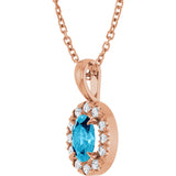 14K Gold Emerald Natural Aquamarine Halo-Style Necklace or Pendant - Rose Gold - view 5