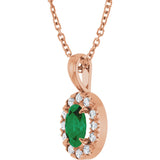 14K Gold Emerald Natural Emerald Halo-Style Necklace or Pendant - Rose Gold - view 5