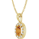 14K Gold Emerald Natural Citrine Halo-Style Necklace or Pendant - Yellow Gold - view 5
