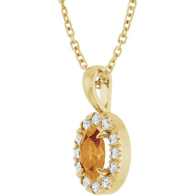 14K Gold Emerald Natural Citrine Halo-Style Necklace or Pendant - Yellow Gold - view 5