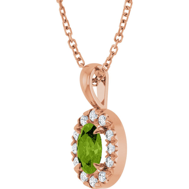 14K Gold Emerald Natural Peridot Halo-Style Necklace or Pendant - Rose Gold - view 5