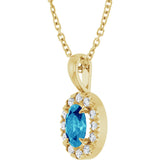 14K Gold Emerald Natural Blue Zircon Halo-Style Necklace or Pendant - Yellow Gold - view 5