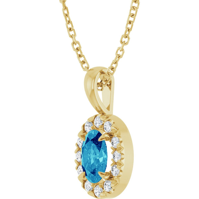 14K Gold Emerald Natural Blue Zircon Halo-Style Necklace or Pendant - Yellow Gold - view 5