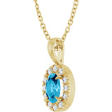 14K Gold Emerald Natural Aquamarine Halo-Style Necklace or Pendant - Yellow Gold - view 5