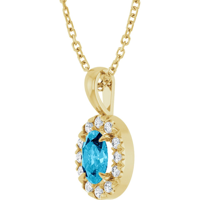 14K Gold Emerald Natural Aquamarine Halo-Style Necklace or Pendant - Yellow Gold - view 5