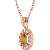 14K Gold Emerald Natural Citrine Halo-Style Necklace or Pendant - Rose Gold - view 5