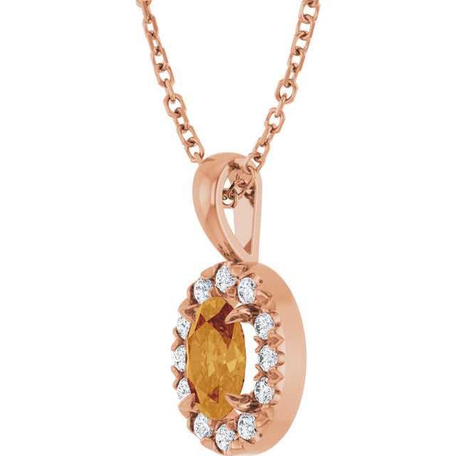 14K Gold Emerald Natural Citrine Halo-Style Necklace or Pendant - Rose Gold - view 5