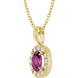 14K Gold Emerald Natural Pink Tourmaline Halo-Style Necklace or Pendant - Yellow Gold - view 5