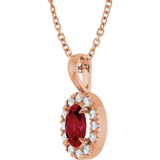 14K Gold Emerald Lab-Grown Ruby Halo-Style Necklace or Pendant - Rose Gold - view 5