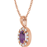 14K Gold Emerald Lab-Grown Alexandrite Halo-Style Necklace or Pendant - Rose Gold - view 5