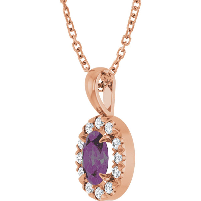 14K Gold Emerald Lab-Grown Alexandrite Halo-Style Necklace or Pendant - Rose Gold - view 5