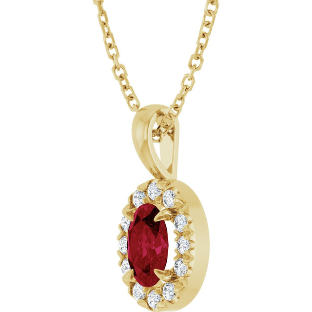 14K Gold Emerald Lab-Grown Ruby Halo-Style Necklace or Pendant - Yellow Gold - view 5