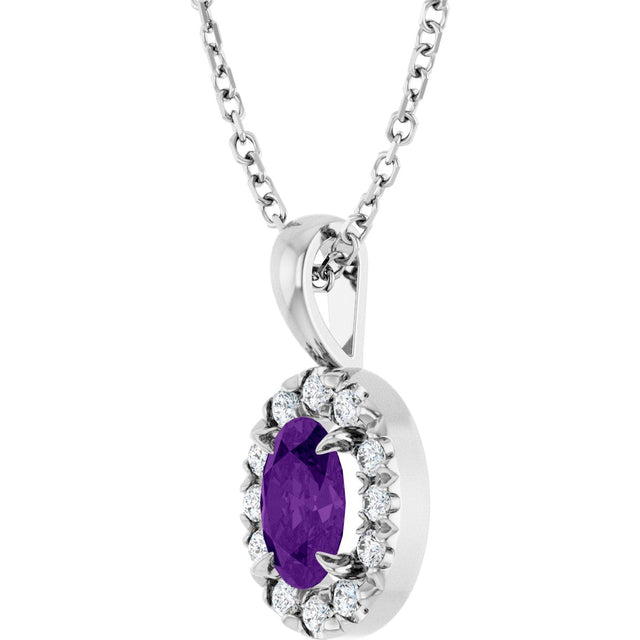 14K Gold Emerald Natural Amethyst Halo-Style Necklace or Pendant - White Gold - view 5