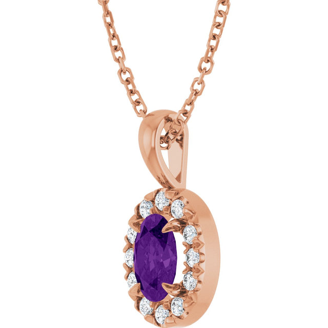 14K Gold Emerald Natural Amethyst Halo-Style Necklace or Pendant - Rose Gold - view 5