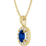 14K Gold Emerald Natural Blue Sapphire Halo-Style Necklace or Pendant - Yellow Gold - view 5